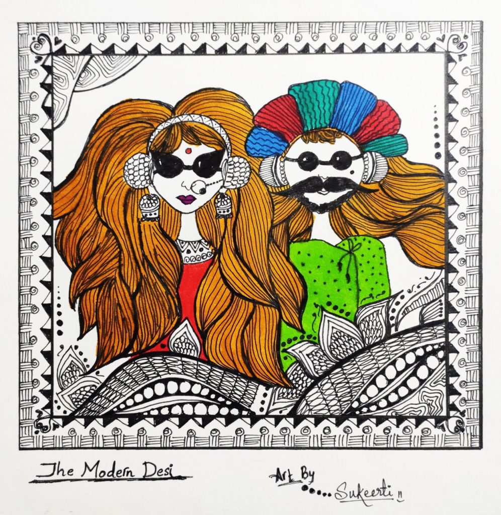 Modern Desi Couple Zentangle Art by Sukeerti Nandihal