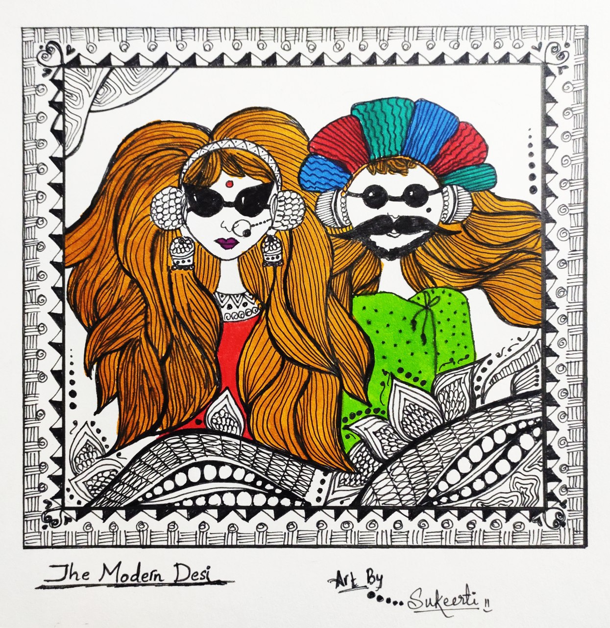 Modern Desi Couple Zentangle Art by Sukeerti Nandihal